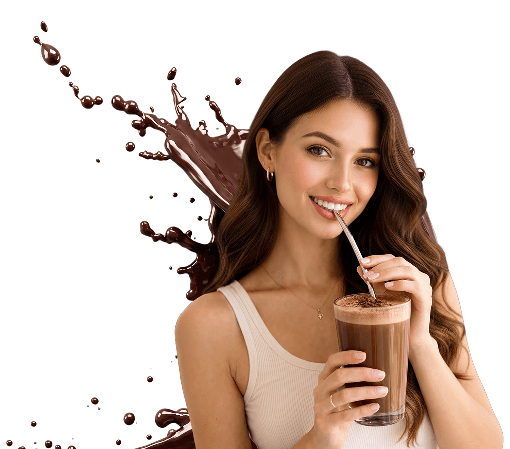 Donna sorridente che assaggia Chocolate Dreamzzz di Biolab