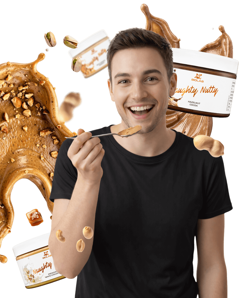 Un uomo sorridente assaggia il cacao alla nocciola NN