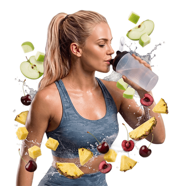 Una donna in abbigliamento sportivo beve acqua da una bottiglia.